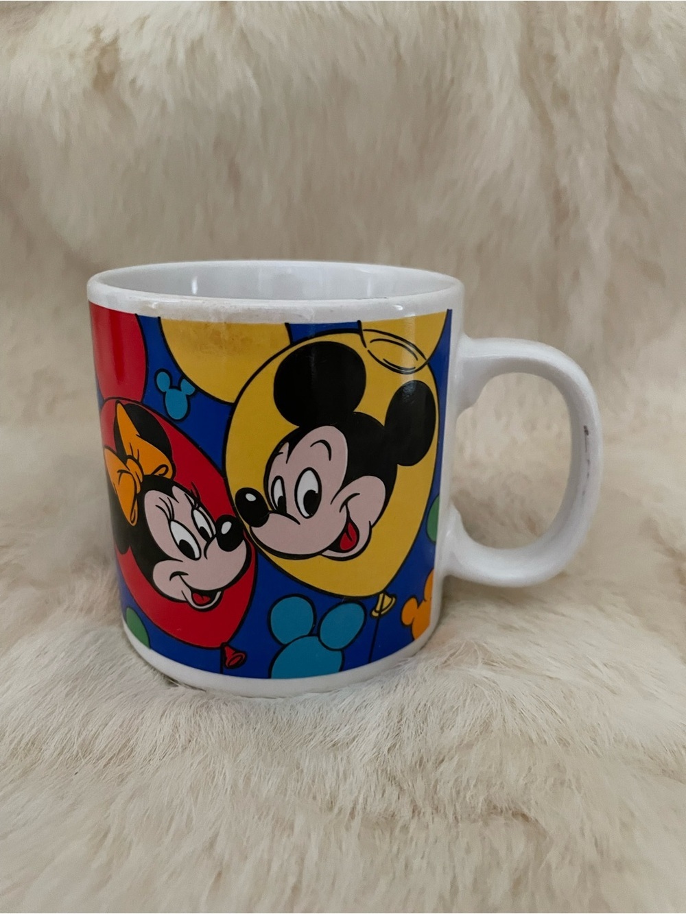 Disney Mickey Mouse Red and Blue Ceramic Mug. Y2K
